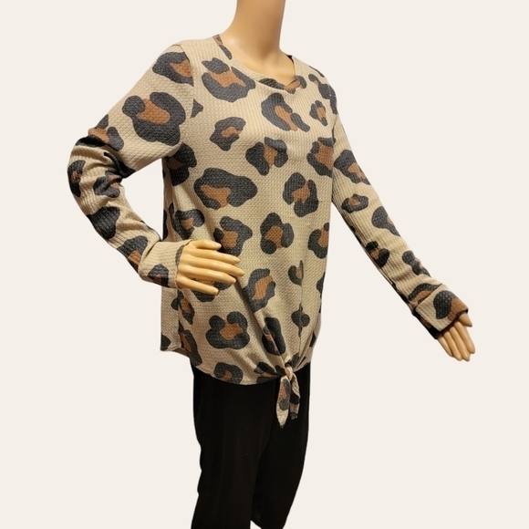 Bombom Top Large Camo Long Sleeve Waffle Weave Animal Print T31 - Picture 1 of 8